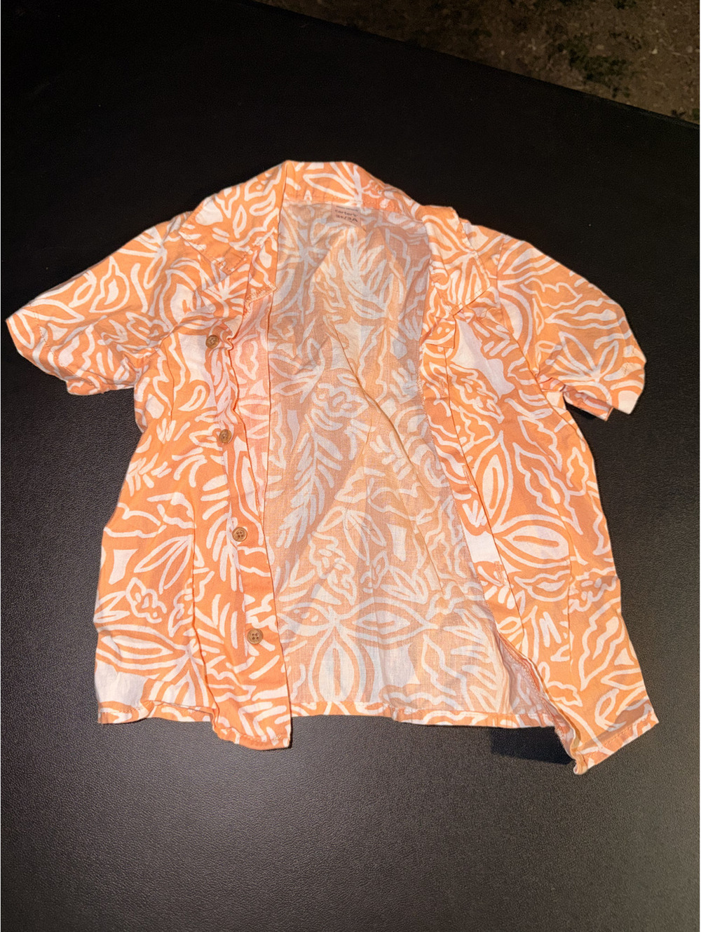 Carter's Toddler 3T Orange and White Leaf Pattern Button-Up Shirt, Short Sleeve,